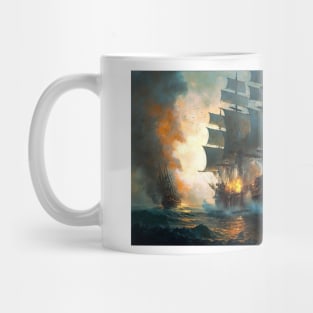 Naval Battle Between Pirate Sailing Ships, Caribbean Seascape #8 Mug